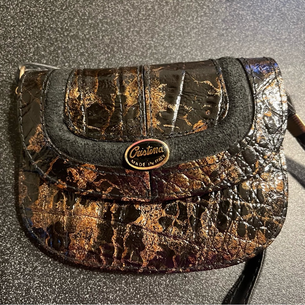 VTG Cristina Made in Italy Italian Leather Mini Purse Crossbody Snake Skin EUC